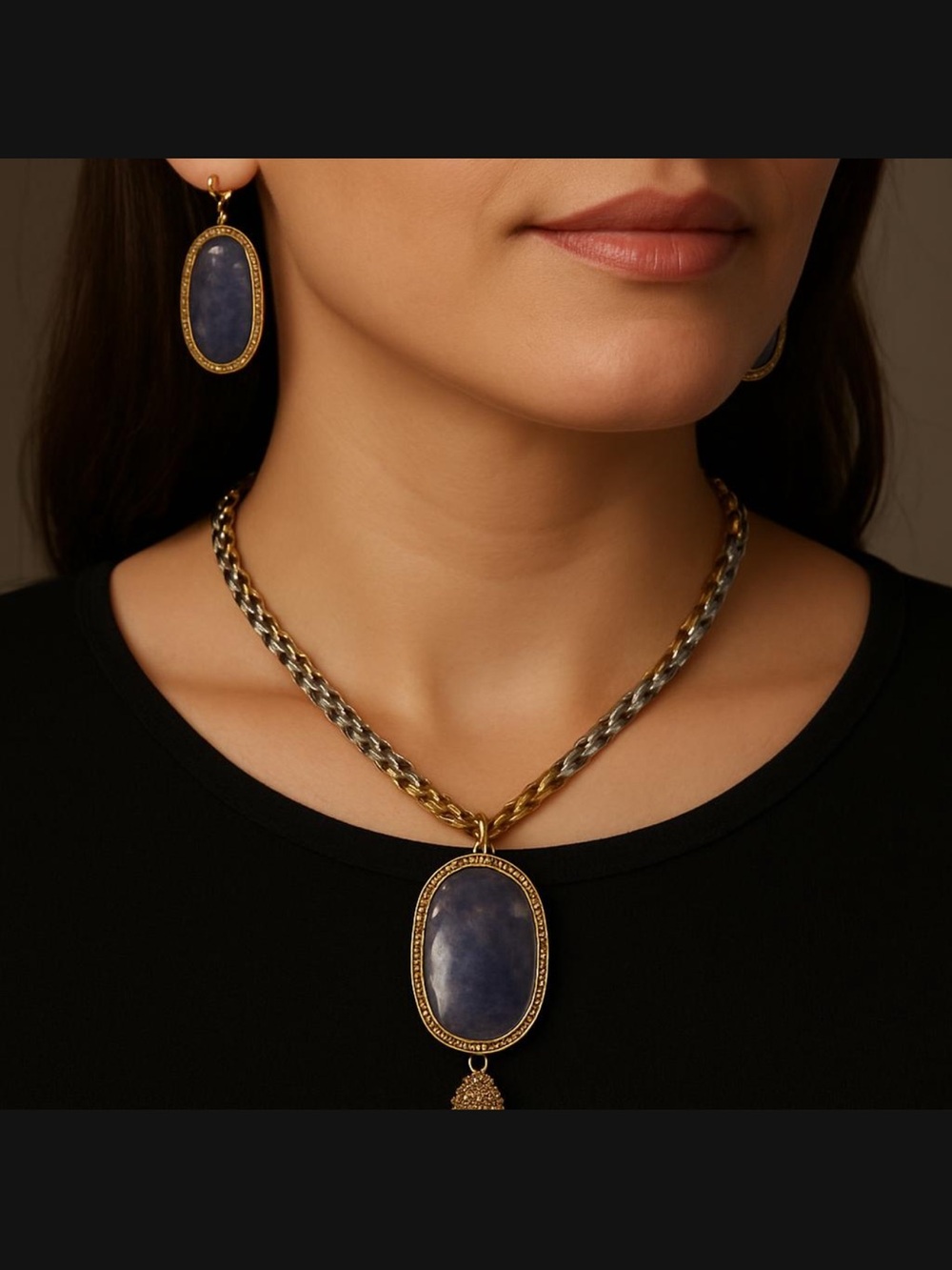 Kendra Scott Gold-Tone Necklace & Earring Set with Navy Blue Marbled Stones